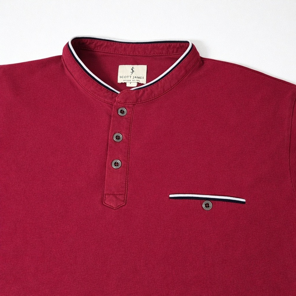 Scott James Burgundy Band Collar Henley Shirt Men's Size L
